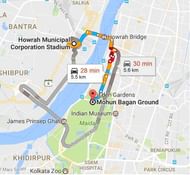 Distance between Howrah Stadium and Mohun Bagan Ground
